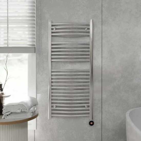 Ecostrad Fina-E TriQ WiFi Electric Towel Rail - Curved Chrome 300w (500 x 1100mm) photo