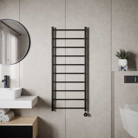 Ecostrad Round Jet TriQ WiFi Electric Towel Rail - Black photo