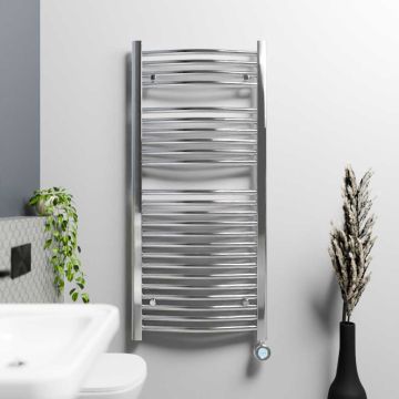 Ecostrad Fina-E Velto Thermostatic Electric Towel Rail - Curved Chrome 300w (500 x 1100mm)