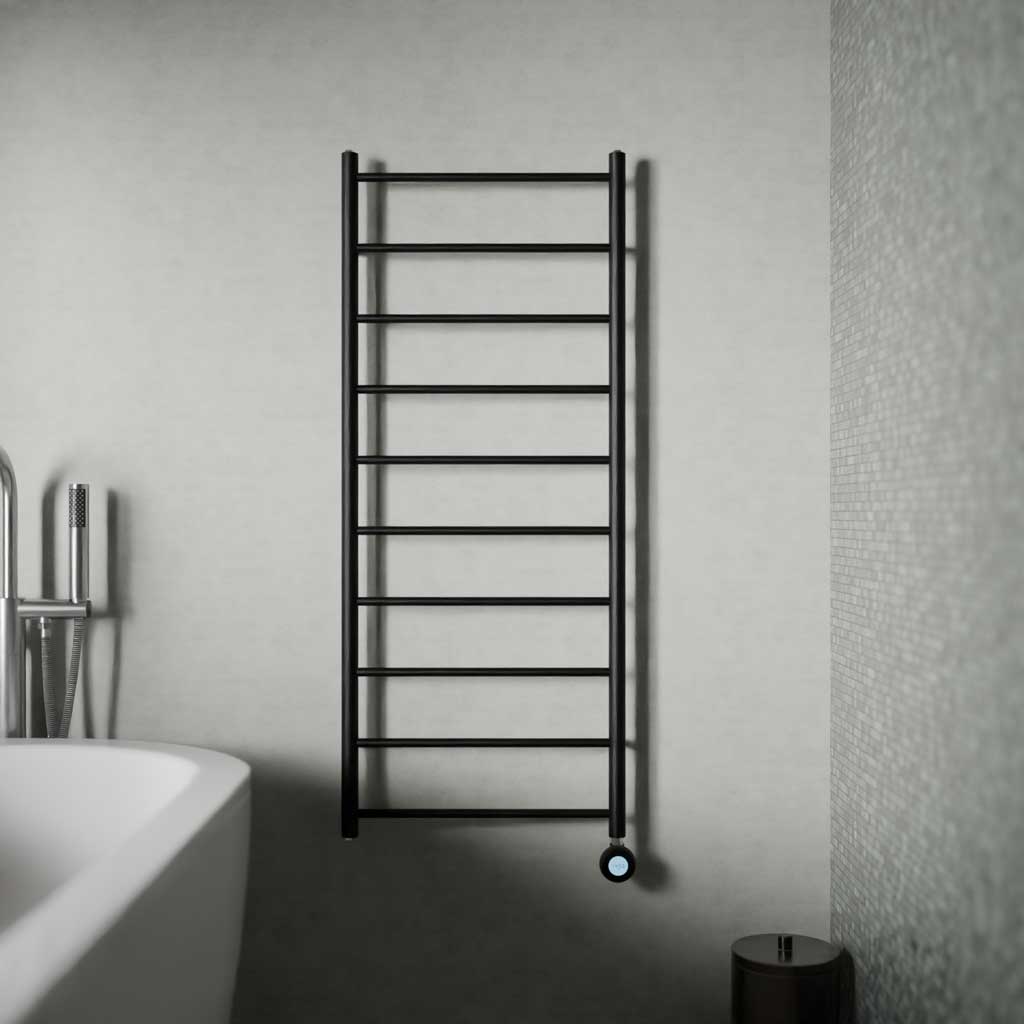 Ecostrad Round Jet Velto Thermostatic Electric Towel Rail - Black