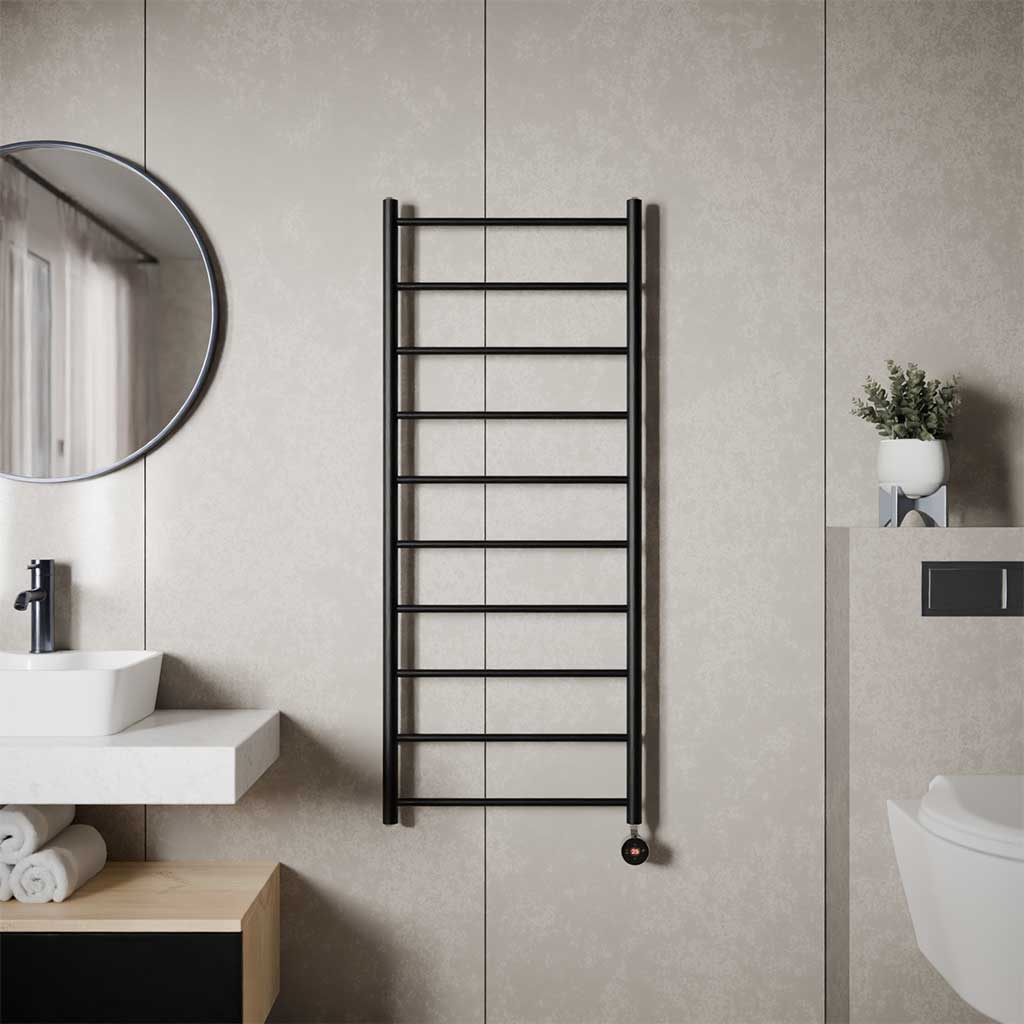 Ecostrad Round Jet TriQ WiFi Electric Towel Rail - Black